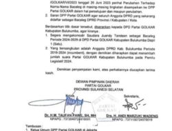 Surat DPD Partai Golkar Sulsel Perintahkan Juandy Tandean Diakomodir ke Dapil I Beredar