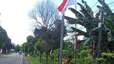 Desa Tanah Harapan Kibarkan Ratusan Bendara Merah Putih di Jalan