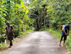 Bersihkan Rumput Liar di Tepi Jalan Poros Tuli , Kadus Seka Temukan Bekas Popok Berserakan
