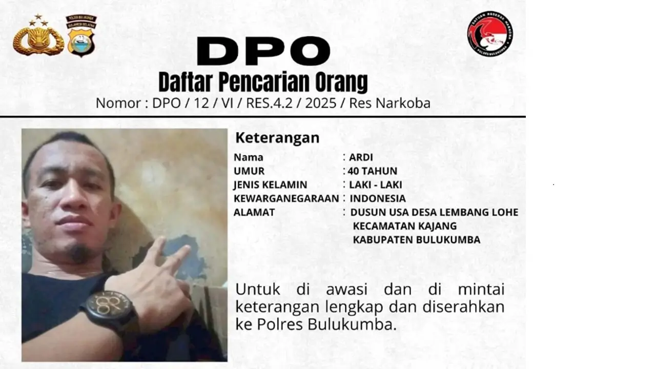 Ketfo : Ardi Parawangsa Alias Ardi DPO Kasus narkoba polres