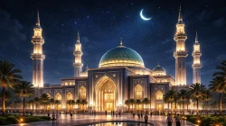 Ilustrasi masjid modern menyambut bulan Ramadhan 2026.