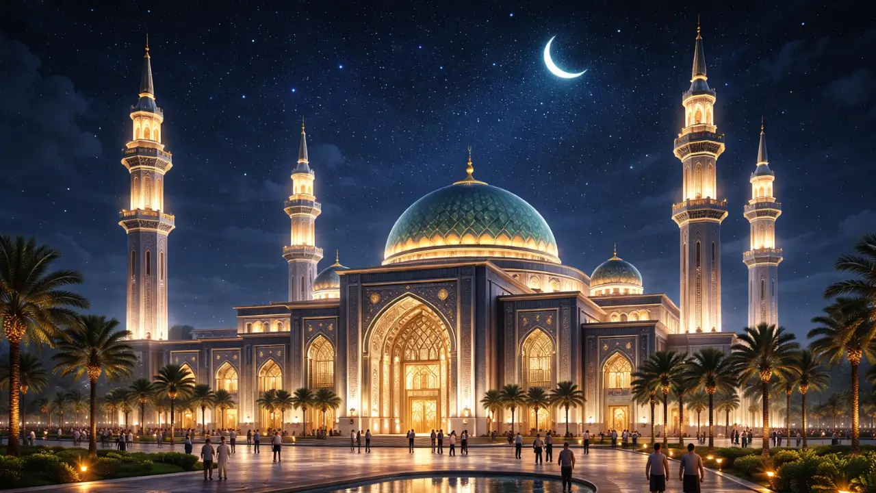 Ilustrasi masjid modern menyambut bulan Ramadhan 2026.
