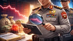 IHSG Turun Tajam, Bareskrim Masuk Telusuri Dugaan Manipulasi Gambar polisi dan saham IHSG. Foto ilustrasi